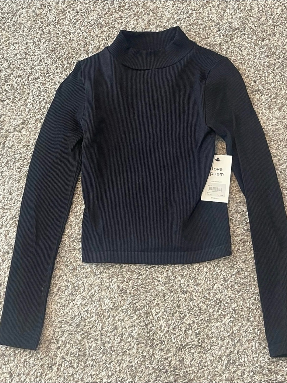 Love Poem Black Ribbed Mock Neck Long Sleeve Top